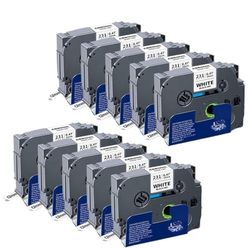 10pcs 12mm TZ231���x���e�[�v�J�Z�b�g���{���u���b�N�z���C�g���[�NTZ 231 TZE231���x�����[�J�[(10PK Black on White)