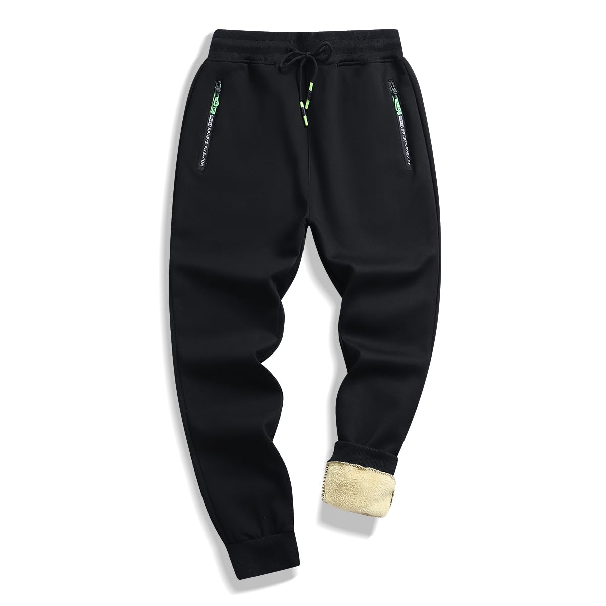 ZOXOZ Jogginghose Herren Baumwolle Thermo Gefüttert Warme Winter Fleece Traininghose Sporthose Lang mit Reißverschluss Taschen