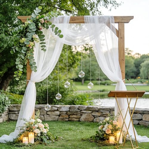 Tissu en Tulle Blanc, 6 m x 160 cm Tulle Doux pour Décoration de Mariage, Rideau Blanc Voilage Blanc Tulles pour Arche De Mariage Cérémonie Fête Rideau De...