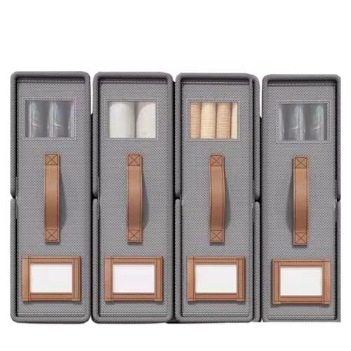 Pack of 4 Bed Sheet Organizers and Storage - Foldable Storage Box with Label holder & Clear Window – Durable Fabric, Perfect for Closets & Easy Organization - For Sheets, Blankets & Towels (Gray)