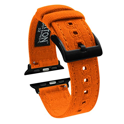 Pumpkin Orange 42mm/44mm (Black Hardware) - Barton Canvas Watch Bands - Choose Color - Compatible with All Apple Watches - 38mm, 40mm, 42mm, 44mm