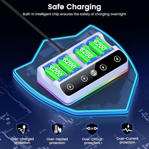 Image of DINOSTRIKE 4X 6200mWh Battery Pack White Compatible with Xbox One /Series S /X Controller Charging Station【Extended USB C Cable】 Rechargeable Battery Pack for Xbox