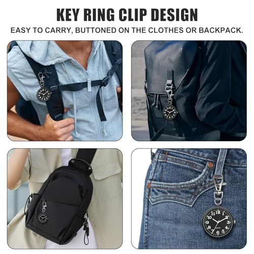Image of Minimalist Ultra Thin Open Face Quartz Pocket Watch with Key Buckle Unisex Portable Unisex Pocket Watch