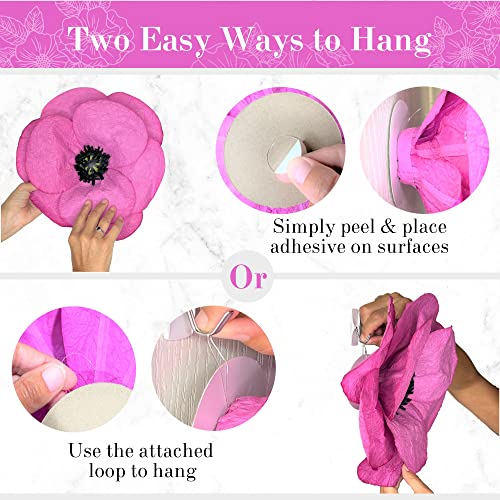 Rainbows & Lilies Large Paper Flowers Decorations For Wall, Wedding, Bridal Shower, Baby Girl Nursery Decor, Kids Room, Flower Backdrop, Party - 5-Pc 3D Wall Decor (Fuchsia, Pink, White) #TOP5