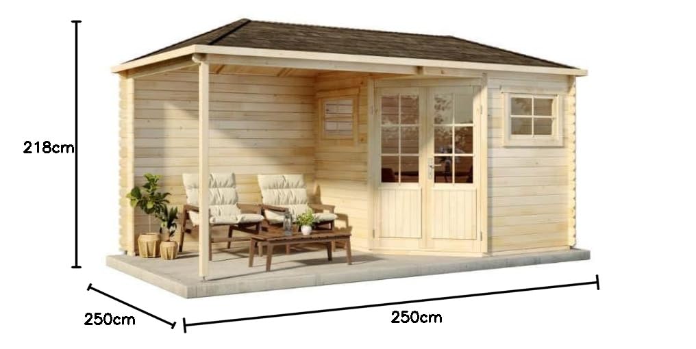 Alpholz 5-Eck Gartenhaus Franz-28 mit Anbau aus Massiv-Holz, Gerätehaus mit 28 mm Wandstärke, Garten Holzhaus inklusive Montagematerial, Geräteschuppen Größe: 500 x 250 cm
