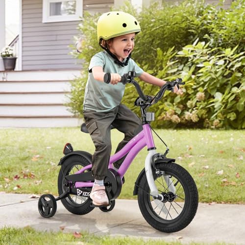 Image of BABY JOY Kids Bike, 12 14 16 18 Inches Sporty Bicycle with Training Wheels, Adjustable Seat, Handbrake & Coaster Brake, Reflectors, Girls Boys Bike for 3-8 Years Old Children