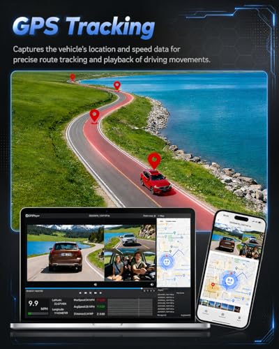 Image of 3 Channel 4K+4K+1080P Dash Cam Front and Rear with Cabin, Free 128GB Card, WiFi Up to 21MB /s, IR Night Vision, Starlight Night Vision, G-Sensor, 24H Parking Mode, Support 512GB Max, Clip