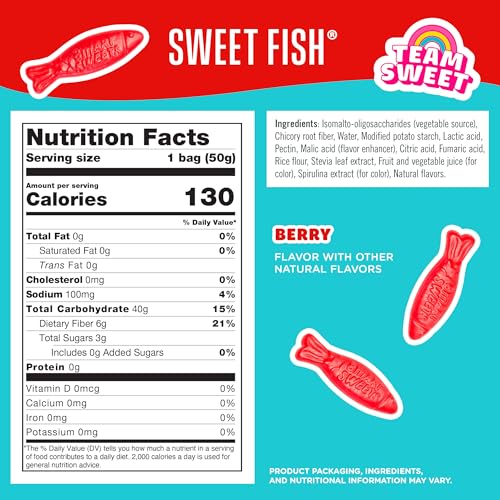 Image of SmartSweets Sweet Fish, Low Sugar Gummy Candy, 1.8oz Bags, 12 Pack