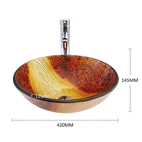 Lavabo de encimera de vidrio templado artesanal, lavabo circular de lujo con grifo integrado 4