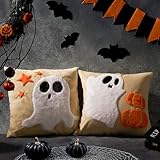 DN DECONATION 2 Stück Halloween Geister Kissenbezug 45 x 45 cm, Lustig Geister Kürbis Deko Kissen Herbstdeko Innen Zimmer Deko Bettwäsche Aesthetic Decor