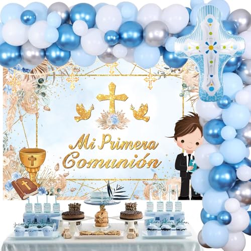 Fondo para Primera Comunión Bautizo Azul 82x59 pulg miniatura 4