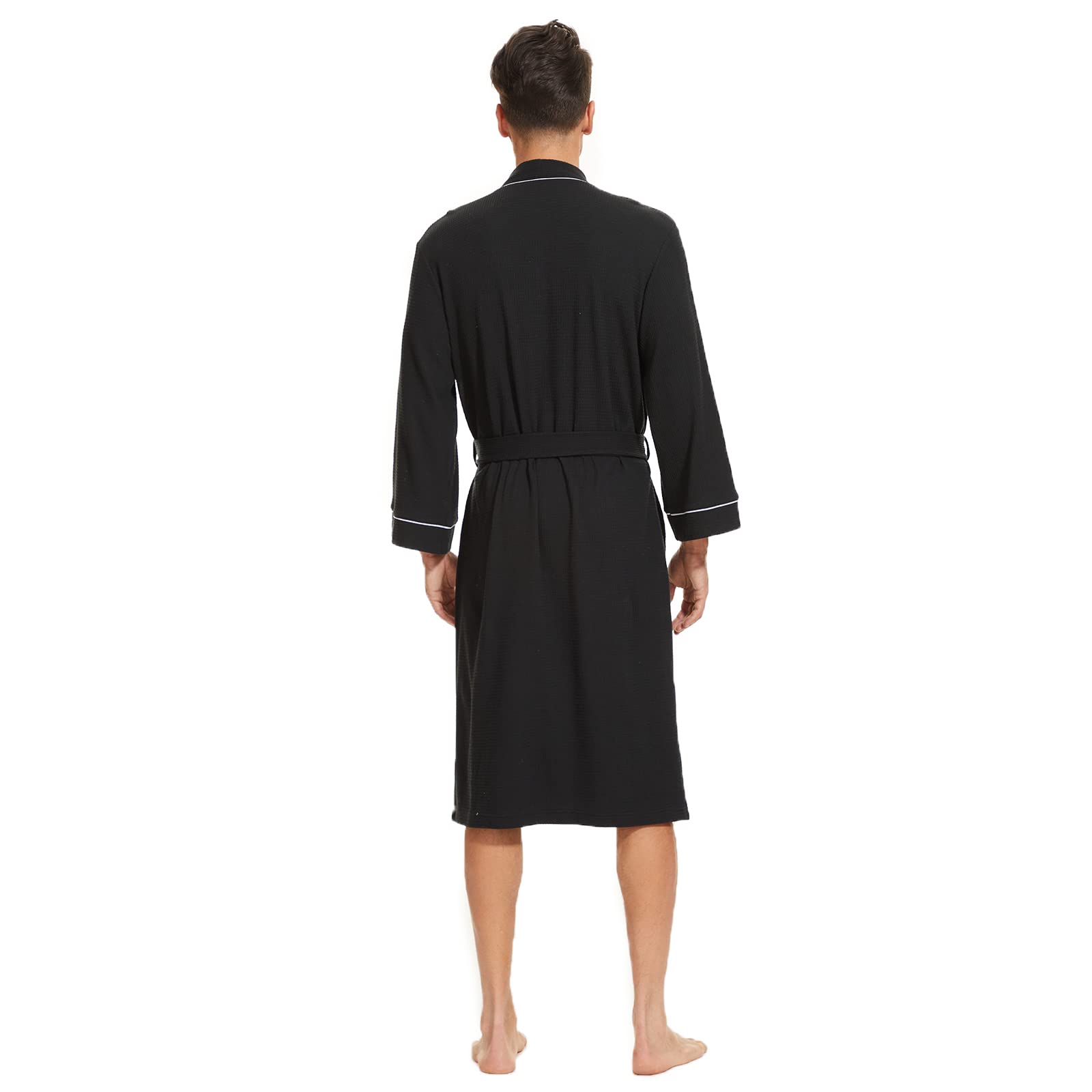 Mnemo Albornoz ligero para hombre Albornoz de algodón Kimono Waffle Bata Hombre