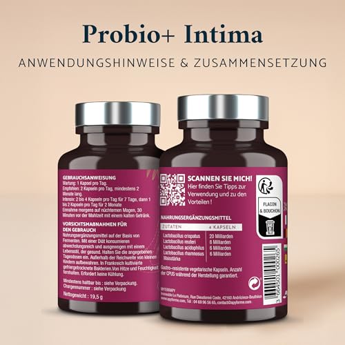 Apyforme - Bakterienstämme für Frauen - Bis zu 40 Milliarden KBE/Tag - 4 Lactobacillus-Stämme: Reuteri, Rhamnosus, Crispatus und Acidophilus - 60 Kapseln - Probio+ Intima