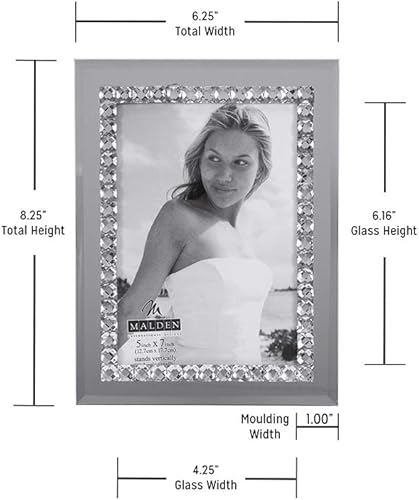 Miniatura 5 de Malden International Designs Malden Brilliance Jewel - Marco de fotos con espejo, 5 x 7 pulgadas, espejo