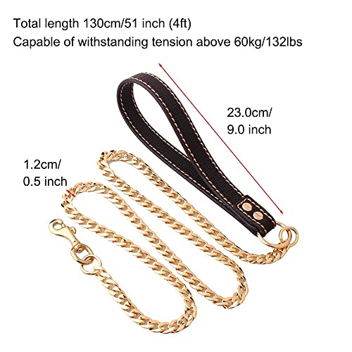 Hundeleine Kette, 1,3m/4ft Metall Hunde Übungsleine, Trainingsleine mit PU-Leder Griffe für Kleine Mittlere Große Schwere Hunde