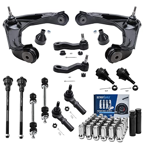 Image of Detroit Axle - 4WD Front End Kit for 2001-2006 Chevy Silverado 2500 HD 3500 GMC Sierra 2500 HD 3500 1500HD Suburban Yukon XL 2500, Control Arm Tie Rods Sway Bar Ball Joint Idler Pitman Arm Lug Nut