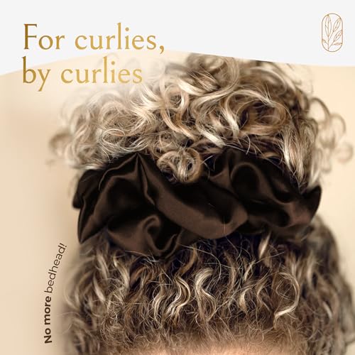 Image of Silk Scrunchies for Women Ponytail Holders - Oversized Mulberry Silk Scrunchies - Extra Large No Damage Hair Ties for Curly, Thick, and Thin - Hair Accessories for Women - Espresso, XL By Curlfriend