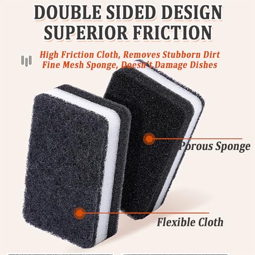 Image of Taeku Natural Kitchen Sponge, 6 Pack Heavy Duty Scrub Cellulose Sponge Premium Multifunction Eco Friendly Cleaning Sponges for Dishes (Black)