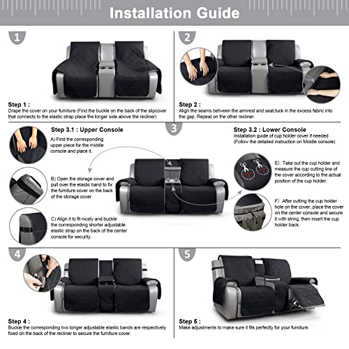 Image of TAOCOCO Loveseat Recliner Cover with Console Pet Cover for Loveseat Recliner with Elastic Straps (2 Seater, Ink Black)