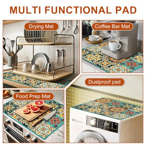 Image of HOMETITUTE Spanish Tile Boho Stove Cover 28x20 Diatomite Heat Mat | Electric stove decoration