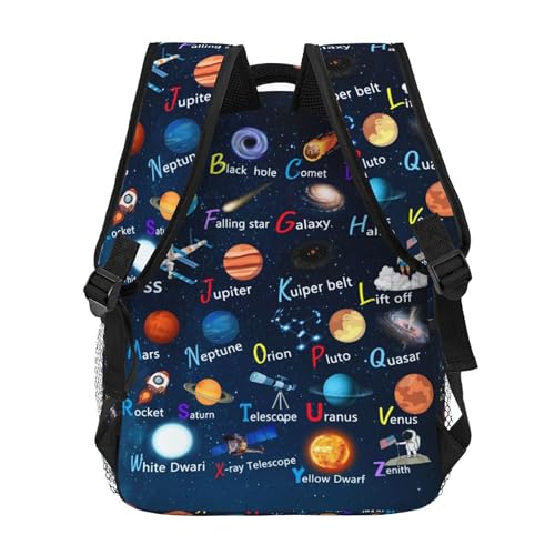 English Alphabet Space School Backpack Lightweight Waterproof 16 Inch Strap Adjustable ABC Planet Star Spaceship Astronaut Rocket Backpack for Boys Girls Kids4