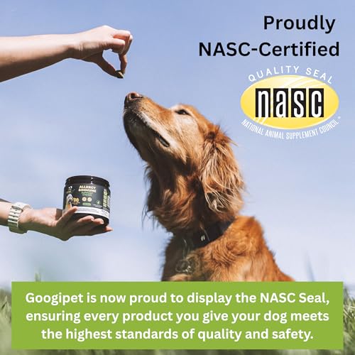 Image of Googipet Dog Allergy Chews, Seasonal Dog Allergy Relief & Itchy Skin Relief, Skin & Coat Supplement Colostrum, Coconut Oil, Omega 3 Fish Oil, & Bee Pollen for Dogs Itch Relief