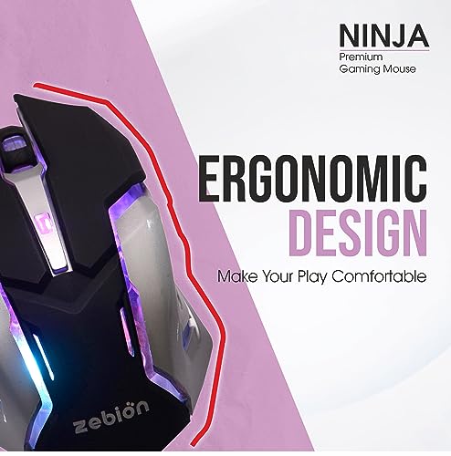 Image of Zebion Ninja M Wired Optical Gaming Mouse (USB 2.0, Black) Come with RGB Light, Adjustable DPI 1000 /1600 /2400 & 3200, 6 Buttons, 1 Year Warranty