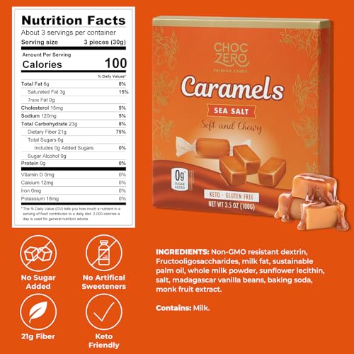 Choczero Sugar Free Caramels - Keto Candy - All Natural, Soft And Chewy - Low Carb Snack thumb #1