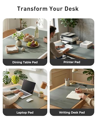 Image of Aothia Faux Leather Desk Mat - Large Mouse Pad, Non-Slip PU Leather Blotter, Waterproof Writing Surface for Office and Home (Jungle Green, 40 inch x 24 inch)