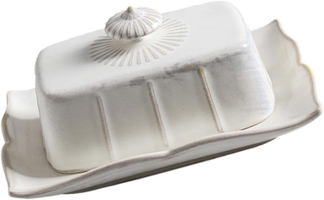 Sosoport Ceramic Butter Plate with Cover Airtight Food Storage Dish for Butter Cheese and Desserts for Kitchen and Restaurant Use Elegant White Ceramic Holder