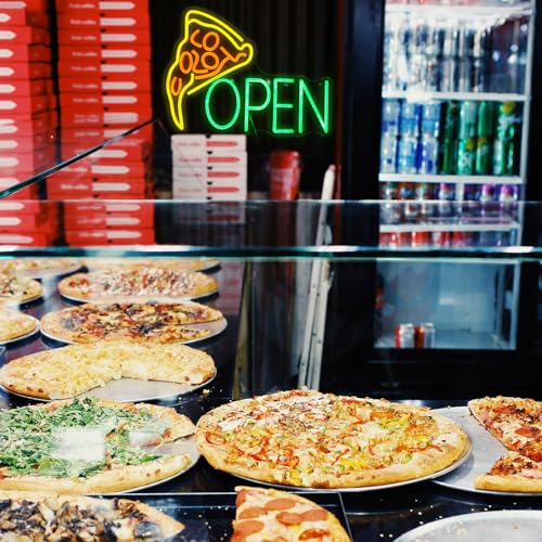 Image of Pizza Neon Sign, Open Neon Light for Business Wall Decor, Dimmable LED Neon Pizza Open Sign for Restaurant, Home Kitchen, Game Room Decor