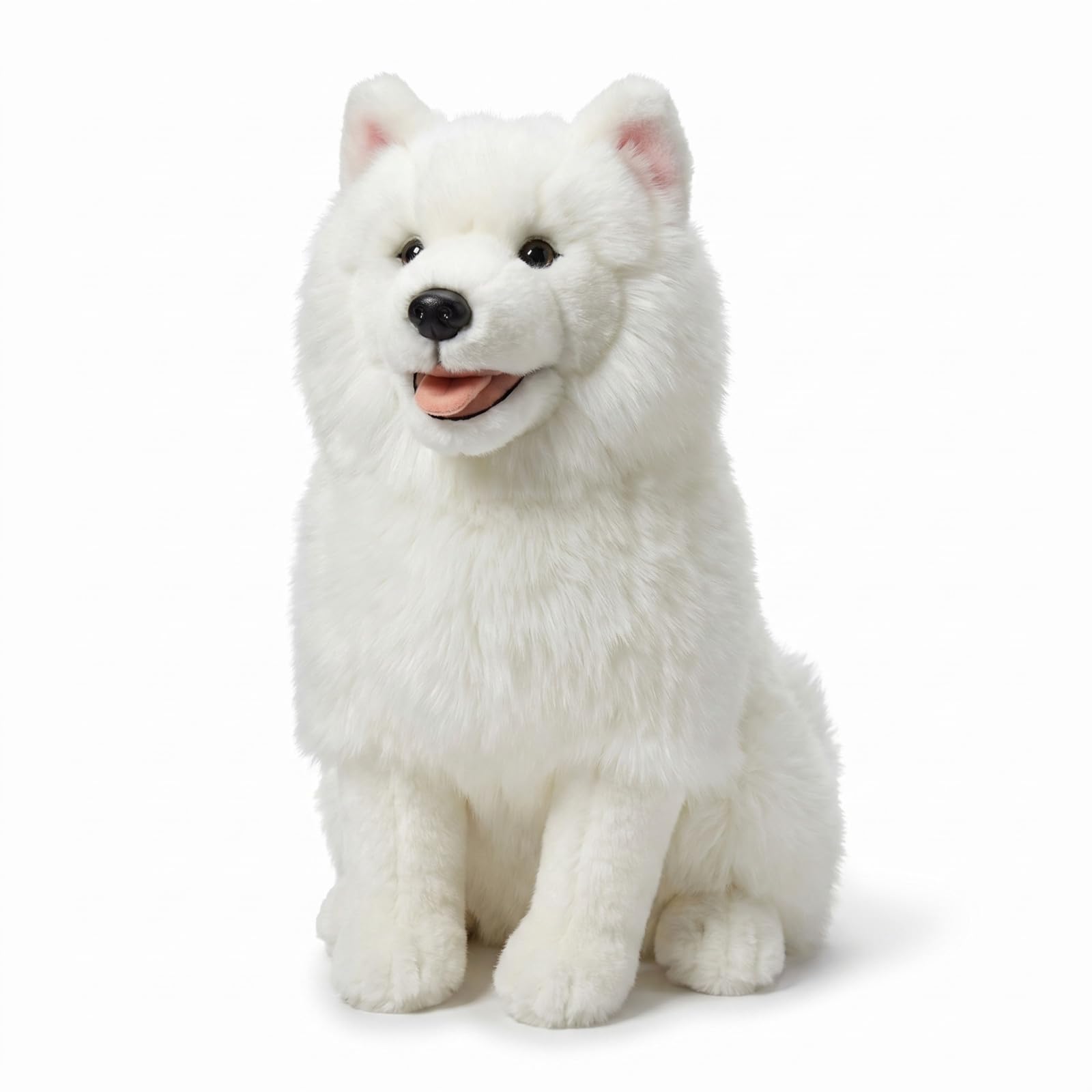 MAOWO Planet Realistic Samoyed Dog Plush Sitting Puppy Companion with Detailed White Faux Fur and Curled Tail for Display and Cuddles