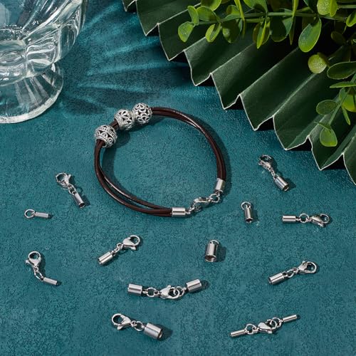 UNICRAFTALE 48 Sets 4 Sizes Leather Cord Ends with Lobster Claw Clasps Bracelets Necklace Cord End Caps with Lobster Clasp Connector for DIY Bracelets Necklaces Chokers Jewelry Making - Image 2