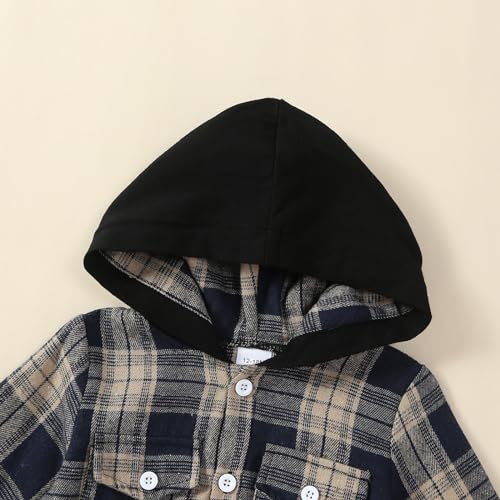 Image of Toddler Baby Boy Fall Winter Clothes Long Sleeve Plaid Hooded Sweatshirt Ripped Holes Jeans Set 1-5 Years Old