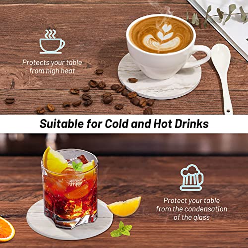 Acejoz Drink Coasters with Holder for Coffee Table, Absorbent Coaster Sets of 6, Marble Style Ceramic Coaster for Wooden Table, Suitable for Kinds of Cups, Home Decor, 4 Inches - Thumbnail 6
