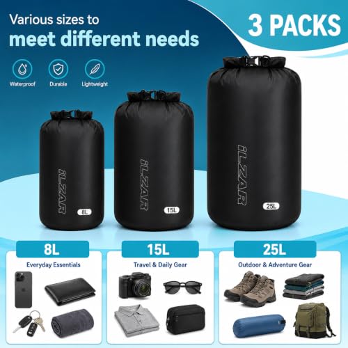 Set de 3 Bolsas Secas Impermeables, 8L 15L 25L con Fondo Redondo miniatura 2