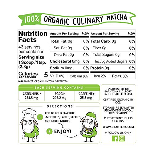 image for Baahtcha - USDA Organic Matcha Green Tea Powder - Premium Culinary Gra