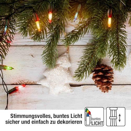 hellum Lichterkette innen mit Stecker, Mini Lichterkette 35 bunte Pisellokerzen, beleuchtete Länge 5,10 m, grünes Kabel, für Weihnachten… – Ansicht 6