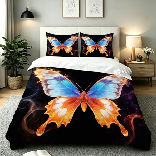 Gumntun Funda Nórdica 200x200 cm Mariposas de Colores Llamas, Ligero Juegos de Fundas para Edredón, Impreso en 3D Conjuntos de Cama para Todas Las Estaciones (2 Funda de Almohada 50x75 cm)_B19792
