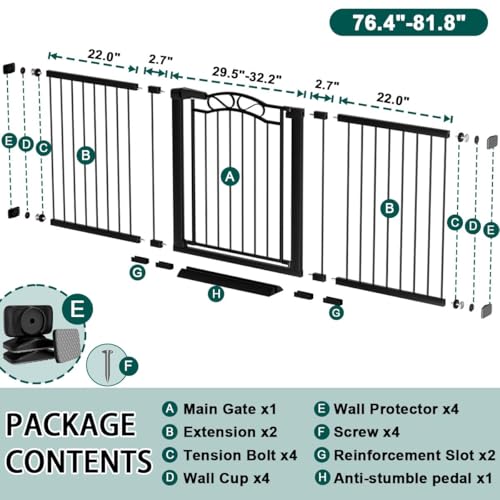 Image of Fairy Baby 76.4 inch-81.8 inch Extra Wide Baby Gate for Stairs Doorways, Pressure Mount Pet Gate Auto Close Safety Child Gate, Long Large Dog Gate Indoor for House, 77 78 79 80 81 Inches Wide, Black