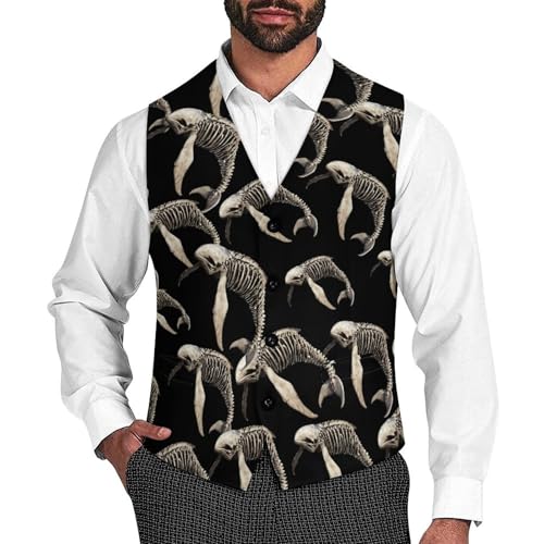 Whale Skeleton Trendy Vest Suit for Men V Neck Formal Dress Waistcoat Vests Business Slim Fit