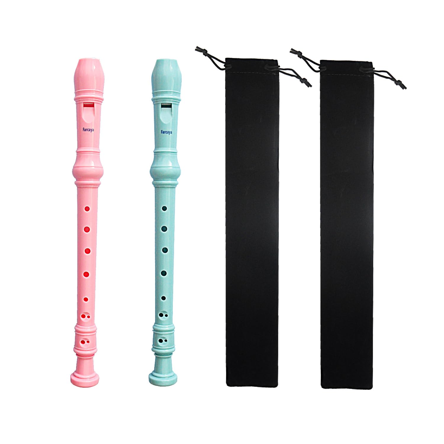 Flauto dolce soprano a 8 fori in stile tedesco, per bambini, studenti, principianti, in stile tedesco, con custodia per riporre le canne pulite, 2 pezzi (rosa + azzurro)