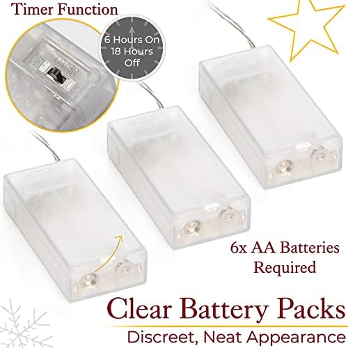 CHRISTOW Light Up Presents, LED Christmas Parcels, Glittery Parcel Lights, Sisal Present Decorations, Battery Operated with Timer (Set of 3 Red & Gold Boxes)