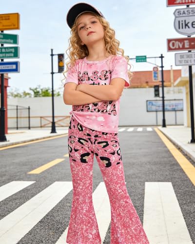 Image of OLMRJKD Kid Toddler Girl Clothes Outfits Short Sleeve Butterfly Top Flared Leg Pants Summer Clothing Set