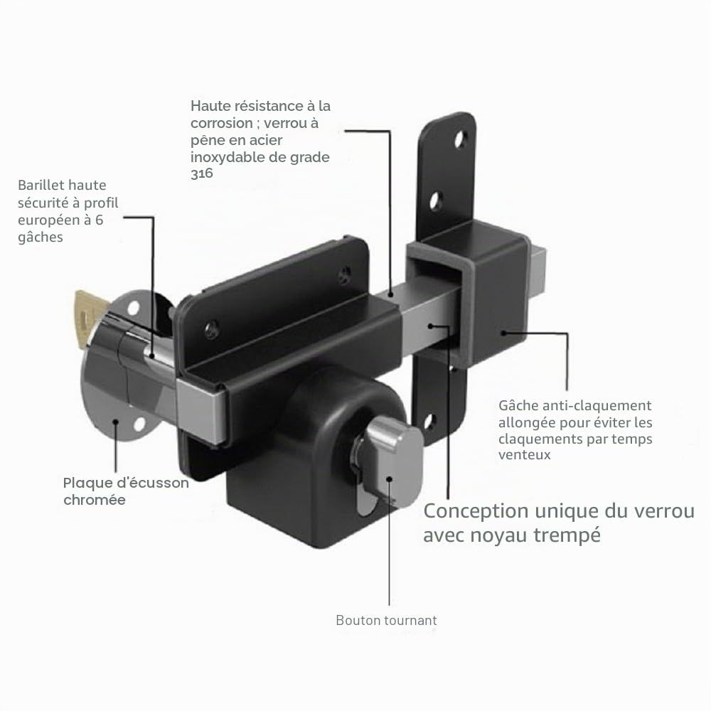 Gatemate 1490116 Euro Profile Serrure de porte de garage à longue portée 70 mm avec 5 clés et bouton tournant