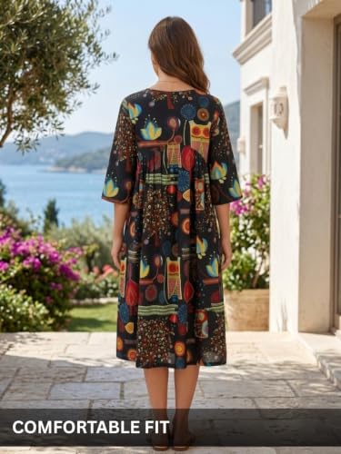 Image of Leriya Fashion Dress for Women | Stylish Western One Piece Dress for Women Short & Long Fit & Flare | Ankle Length Casual Summer Dresses for Beach & Stylish Party Outifits 3 /4 Sleeve