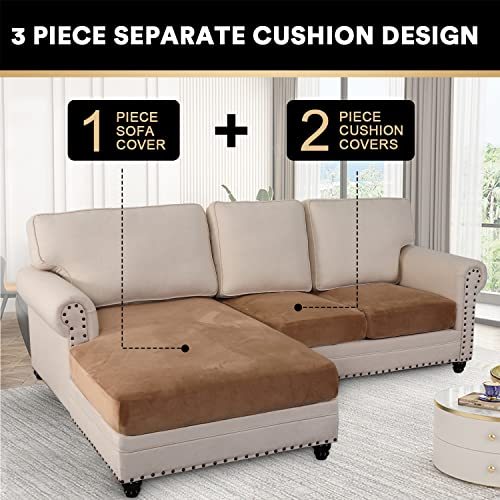 Sectional Sofa L Shape Couch Cushion Covers And Individual Cushions Sofa Cushion Covers Bundle, Furniture Protector, Plaid Pattern, Removable And Washable, Camel #TOP5