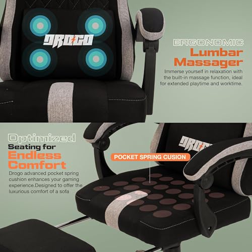 Image of DROGO Comformax Ergonomic Gaming Chair with Breathable Weave Fabric for Long-Hour Comfort | Integrated Massager | Ergo Sync Armrest | Retractable Footrest | 1 Year Warranty(Black)