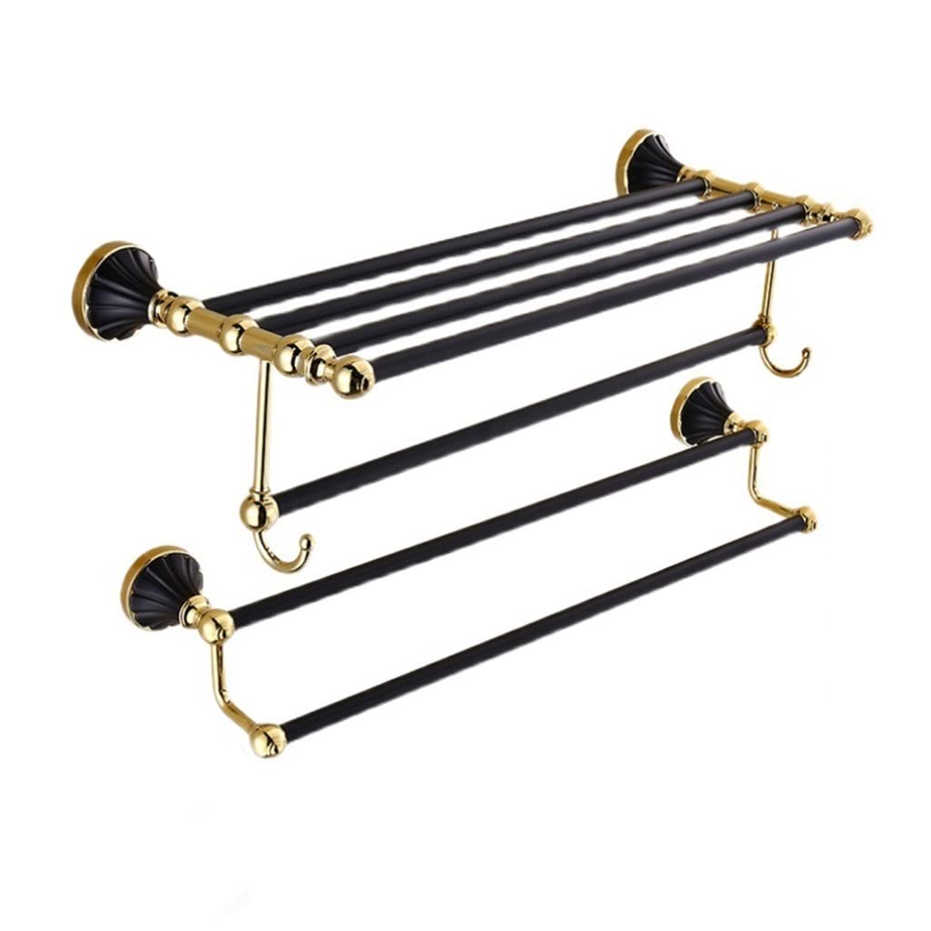 Toalleros Rieles Estante Retro Europeo Baño Negro Perforado Dorado Baño Riel Creativo Necesario-Varilla única