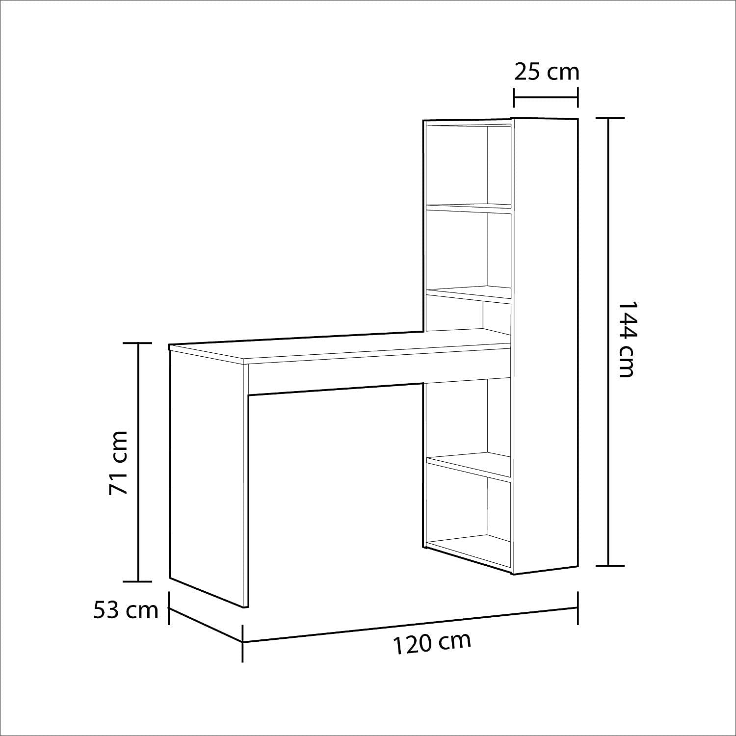 Bricozone Kirkensen Bureau avec bibliothèque réversible, pour Bureau, Salon, Salle à Manger, 120 x 144 x 53 cm, Blanc